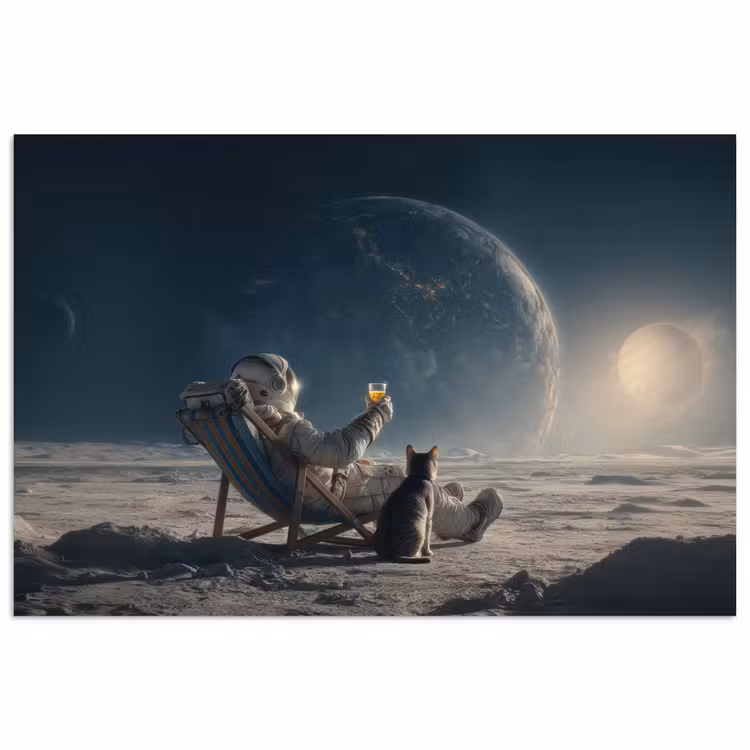 Maan - Kat - Astronaut - Ruimte poster papier klein -3d
