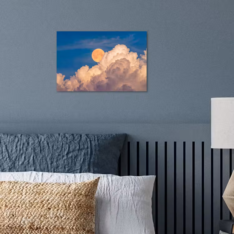 Maan - Wolken - Natuur - Oranje poster papier klein -sfeer2
