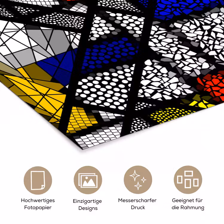 Mondriaan - Glas in lood - Oude Meesters - Kunstwerk - Abstract - Schilderij poster papier klein -tcloseup_DE