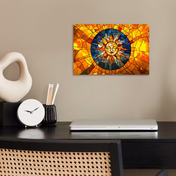 Mozaïek - Zon - Geel - Cirkel poster papier klein -sfeer1