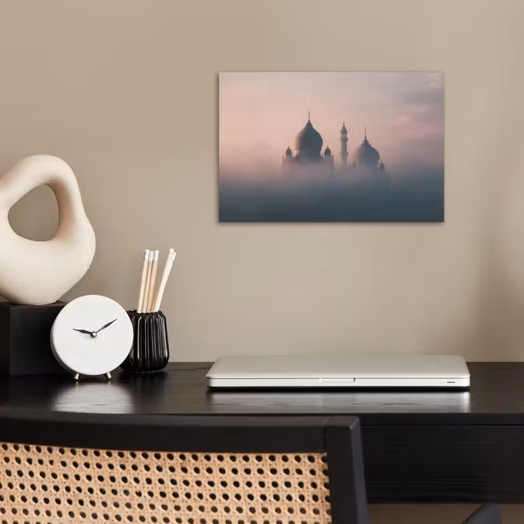 Moskee - Minaretten - Roze mist poster papier klein -sfeer1