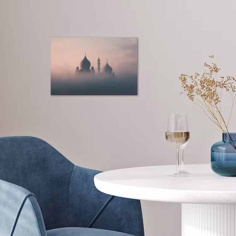 Moskee - Minaretten - Roze mist poster papier klein -sfeer3