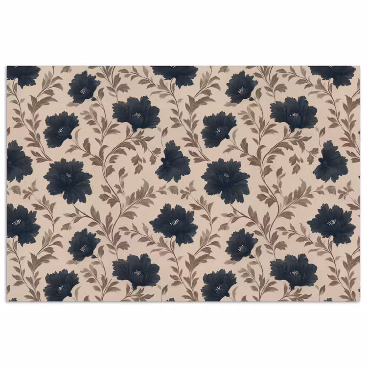 Motief - Bloemen - Zwart - Beige poster papier klein 62 -3d