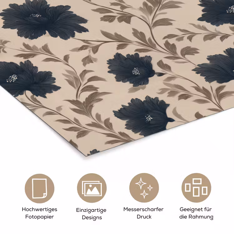 Motief - Bloemen - Zwart - Beige poster papier klein 62 -tcloseup_DE