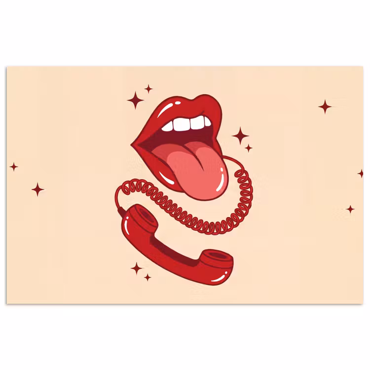 Mond - Telefoon - Popart - Rood - Illustratie poster papier klein -3d