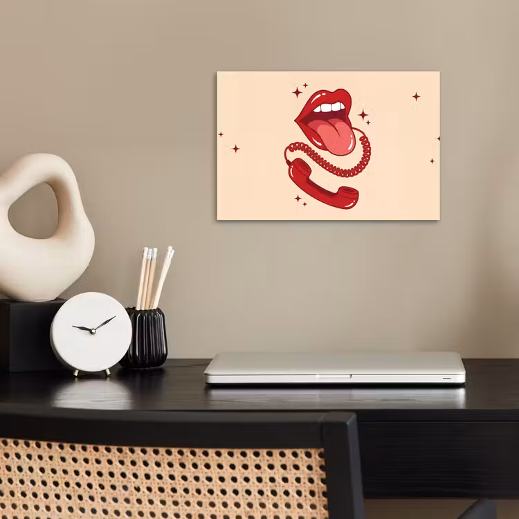 Mond - Telefoon - Popart - Rood - Illustratie poster papier klein -sfeer1