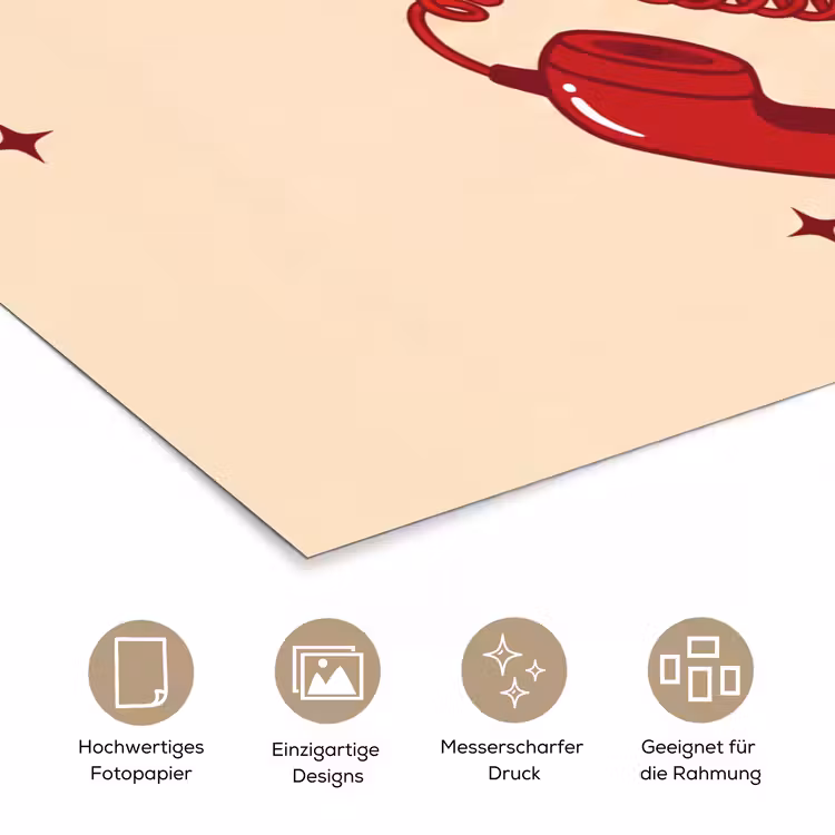 Mond - Telefoon - Popart - Rood - Illustratie poster papier klein -tcloseup_DE