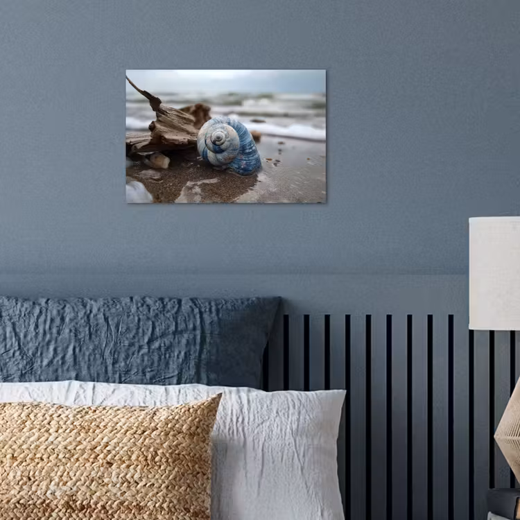 Schelp - Strand - Blauw - Zee poster papier klein -sfeer2