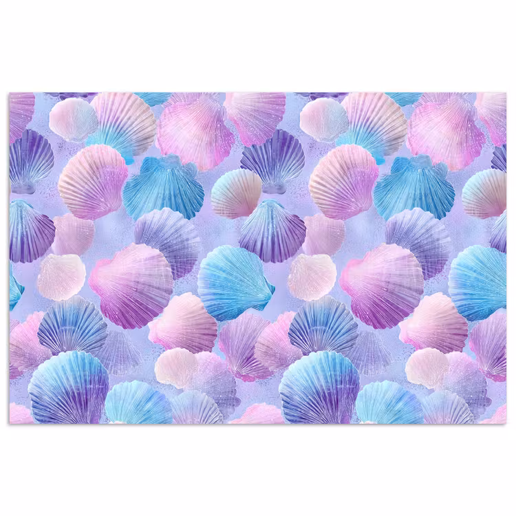 Schelpen - Paars - Blauw - Patroon poster papier klein -3d