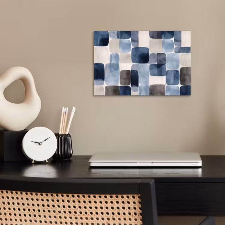 Patroon - Blauw - Vierkanten poster papier klein -sfeer1