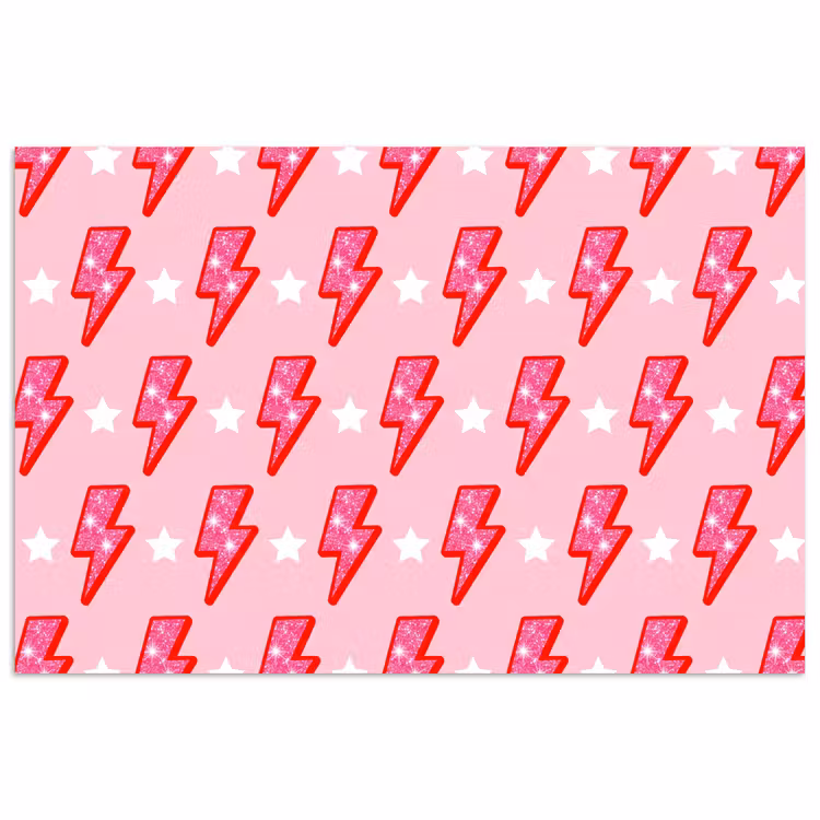 Patroon - Bliksem - Ster - Glitter - Roze poster papier klein -3d