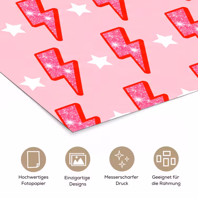 Patroon - Bliksem - Ster - Glitter - Roze poster papier klein -tcloseup_DE
