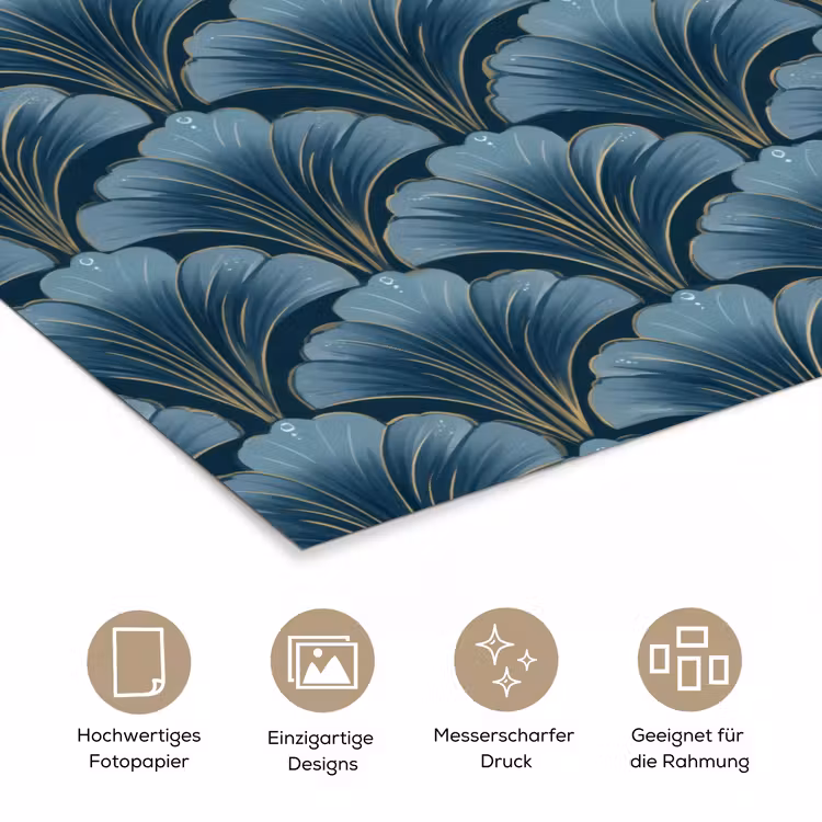 Patroon - Ginkgoblad - Blauw poster papier klein 62 -tcloseup_DE