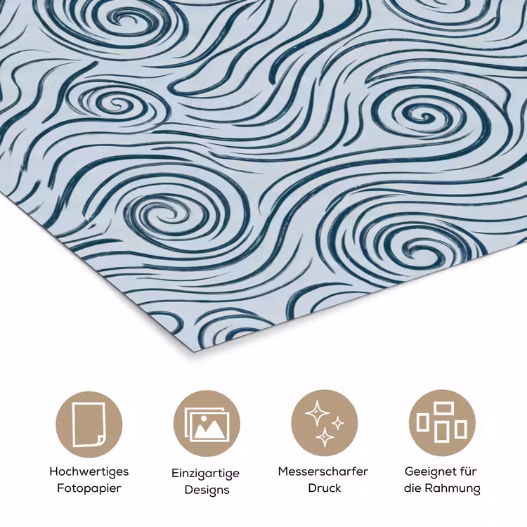 Patroon - Golven - Abstract - Modern - Blauw poster papier klein -tcloseup_DE
