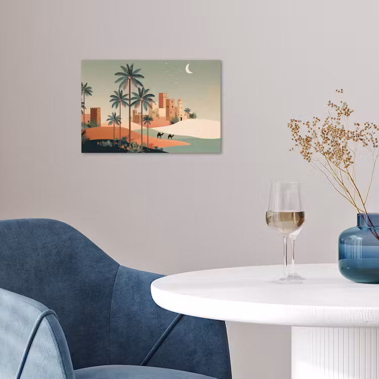 Nachtlandschap - Kamelen - Sterren - zandduinden poster papier klein -sfeer3