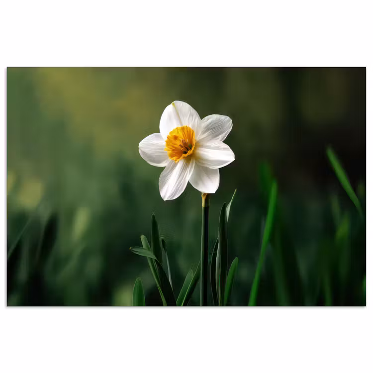 Narcis - Bloem - Wit - Grassprieten poster papier klein -3d