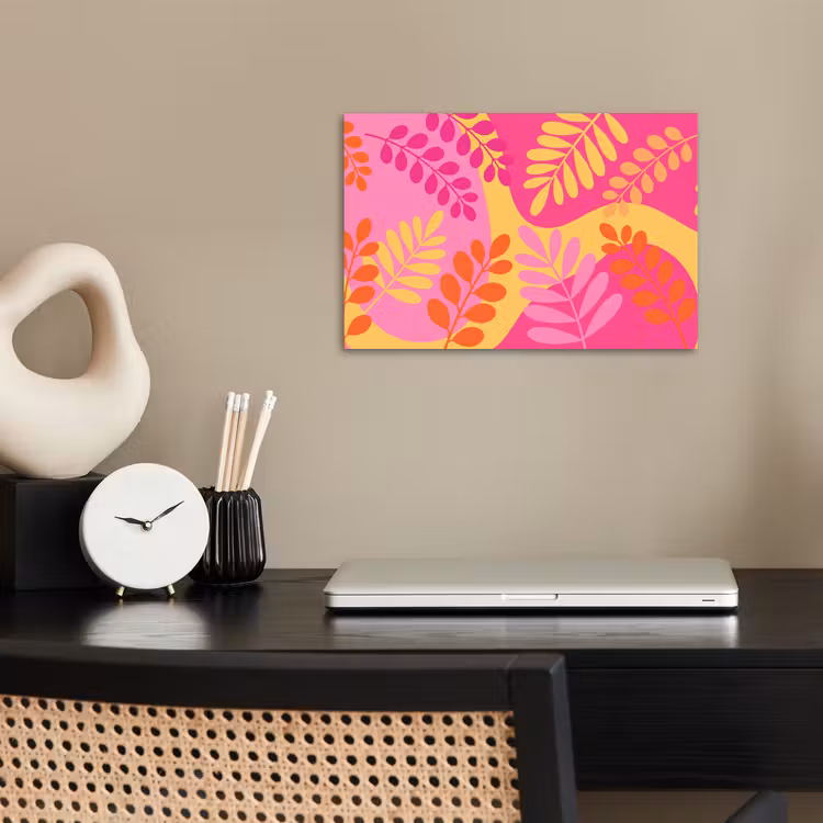 Natuur - Bladeren - Abstract - Roze - Geel poster papier klein -sfeer1
