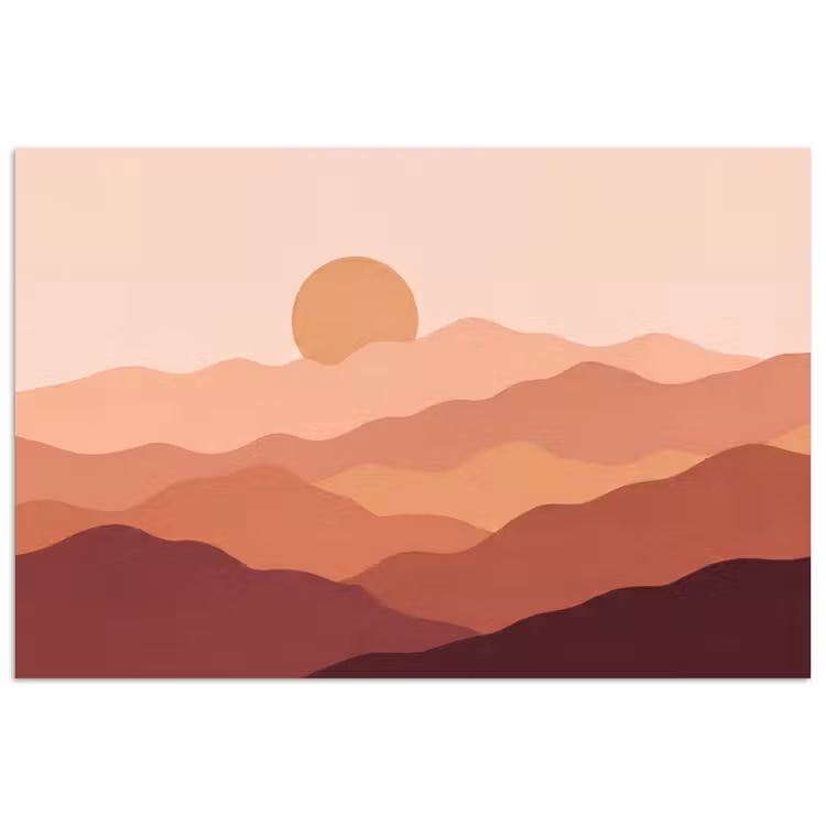 Natuur - Heuvels - Abstract - Modern - Oranje poster papier klein -3d