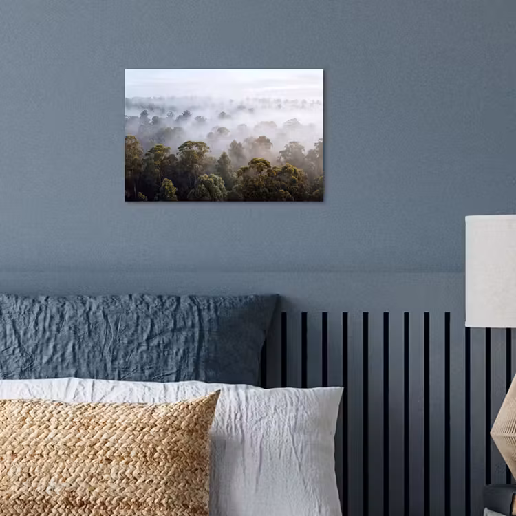 Natuur - Mist - Bos - Ochtend - Goud poster papier klein -sfeer2