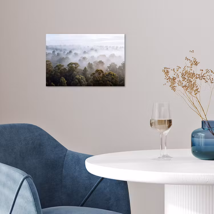 Natuur - Mist - Bos - Ochtend - Goud poster papier klein -sfeer3