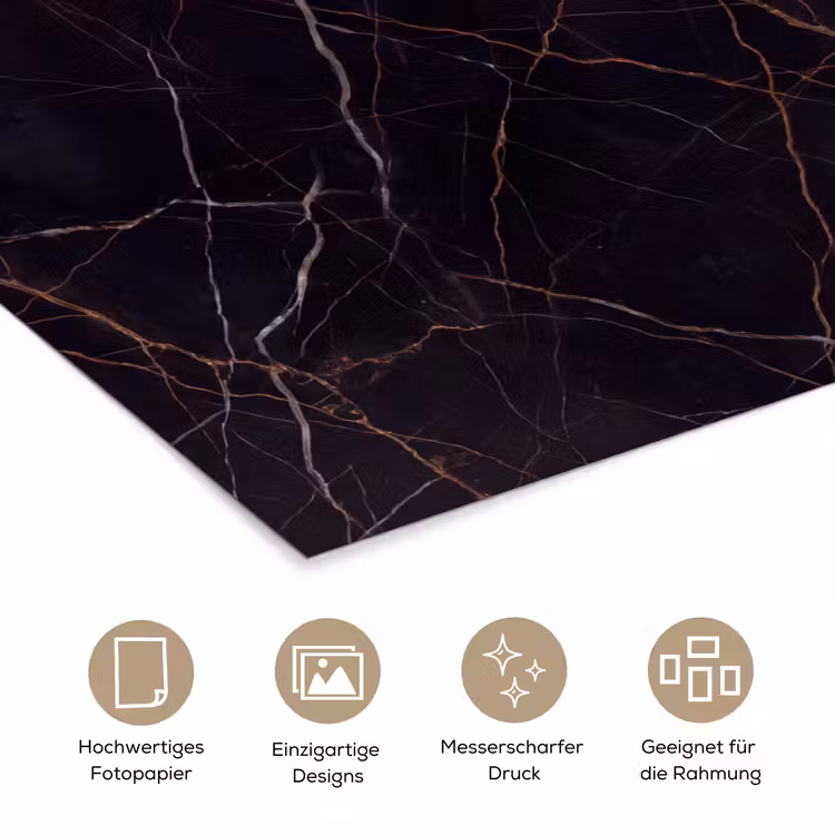 Natuursteen - Marmerpatroon - Abstract - Modern - Zwart - Goud poster papier klein -tcloseup_DE