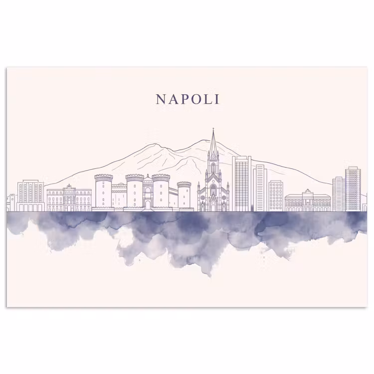 Napels - Skyline - Italie - Lijntekening - Aquarel poster papier klein -3d