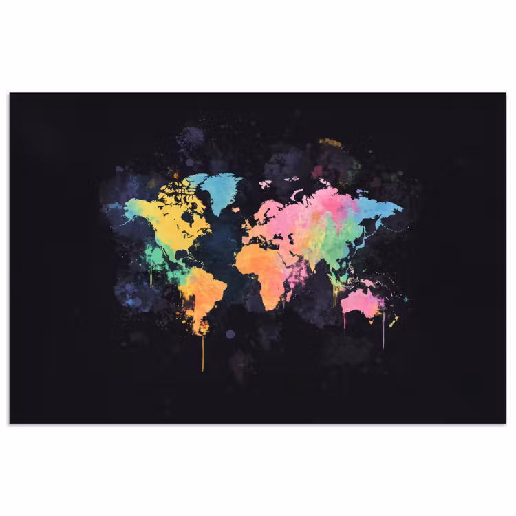 Neon - Pastel - Wereldkaart - Mistig poster papier klein -3d