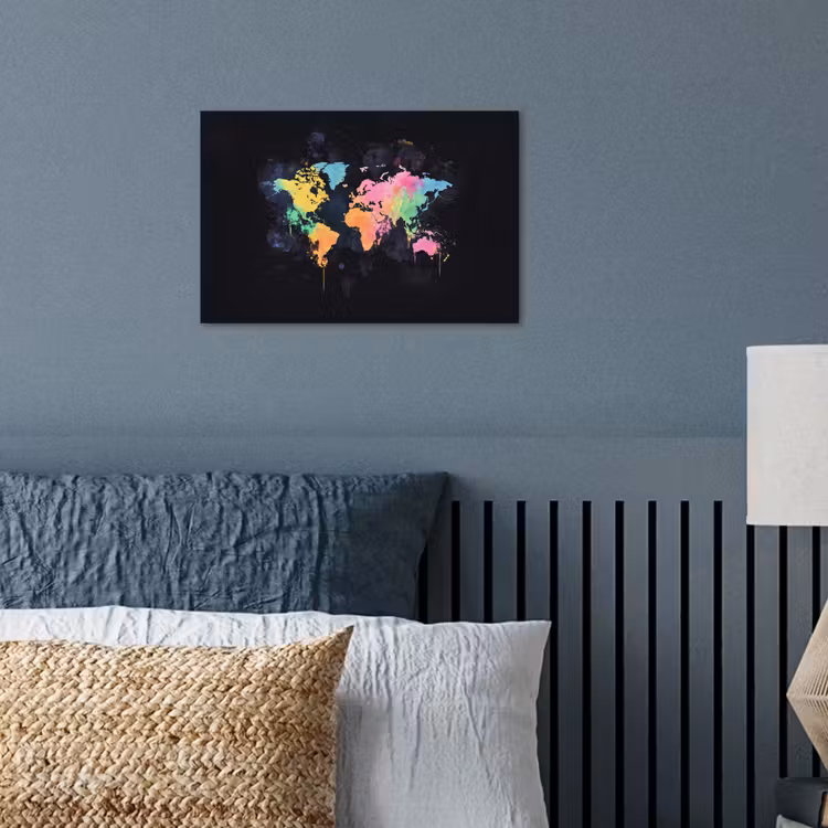 Neon - Pastel - Wereldkaart - Mistig poster papier klein -sfeer2