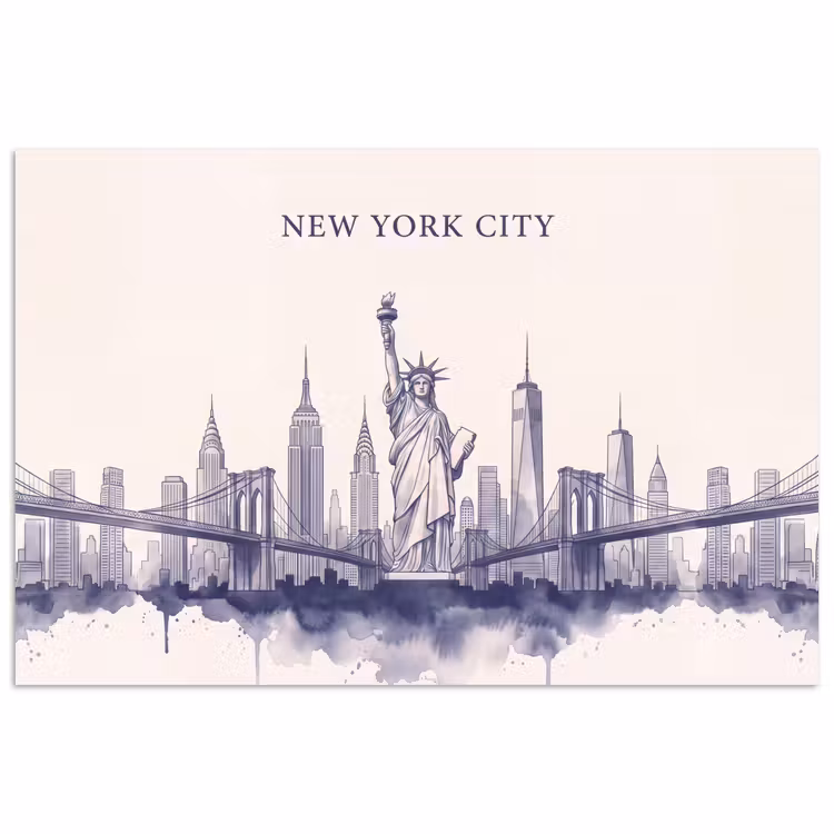 New York - Vrijheidsbeeld - Skyline - Illustratie - Blauw poster papier klein -3d