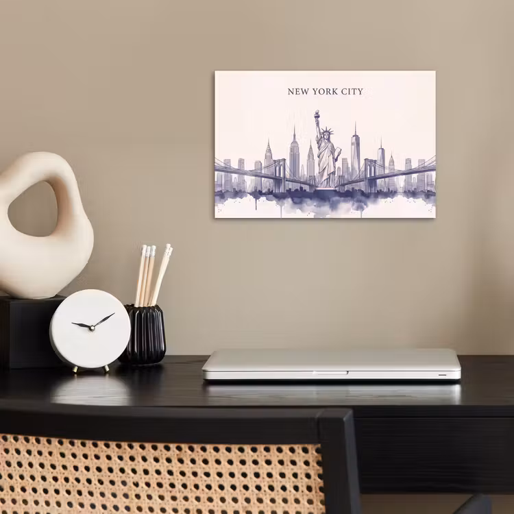 New York - Vrijheidsbeeld - Skyline - Illustratie - Blauw poster papier klein -sfeer1