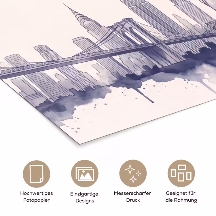 New York - Vrijheidsbeeld - Skyline - Illustratie - Blauw poster papier klein -tcloseup_DE