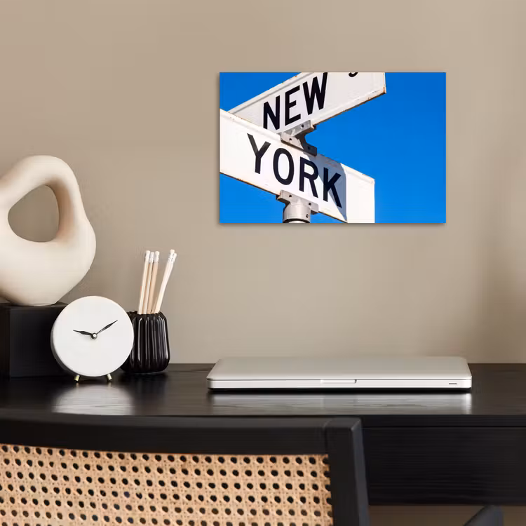 New York - Straatbord - Stad - Urban - Blauw poster papier klein -sfeer1