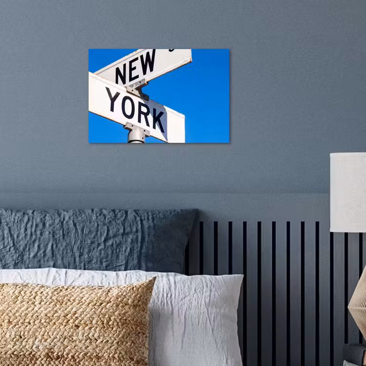 New York - Straatbord - Stad - Urban - Blauw poster papier klein -sfeer2