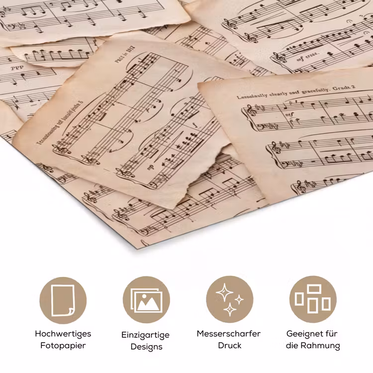 Bladmuziek - Oud - Noten - Vintage - Beige poster papier klein -tcloseup_DE