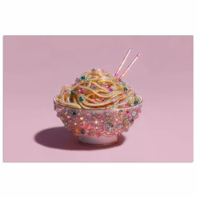 Noodles - Edelstenen - Stokjes - Roze poster papier klein -3d