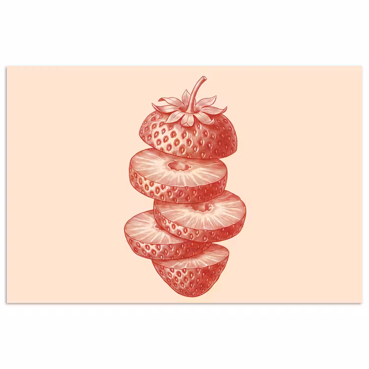 Fruit - Gesneden - Illustratie - Rood - Vintage poster papier klein -3d