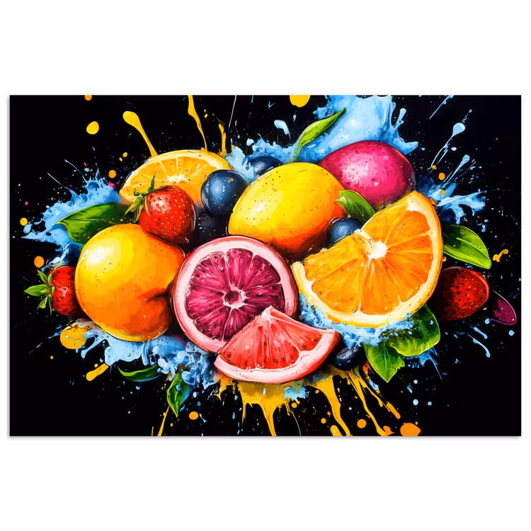 Fruit - Graffiti - Kleurrijk - Sinaasappel - Aardbei - Abstract poster papier klein -3d