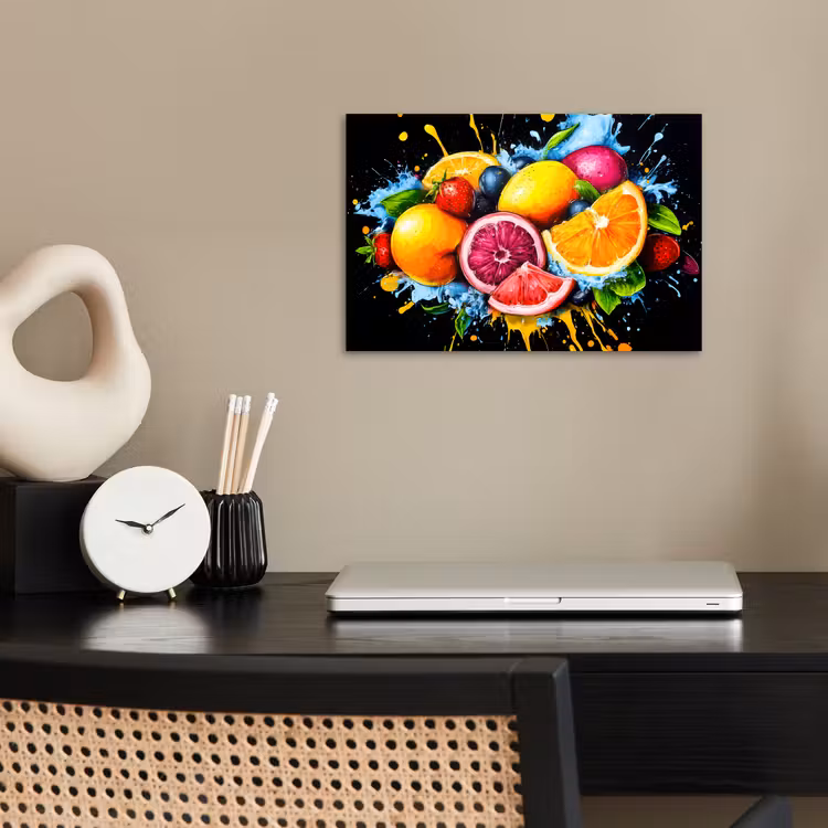 Fruit - Graffiti - Kleurrijk - Sinaasappel - Aardbei - Abstract poster papier klein -sfeer1