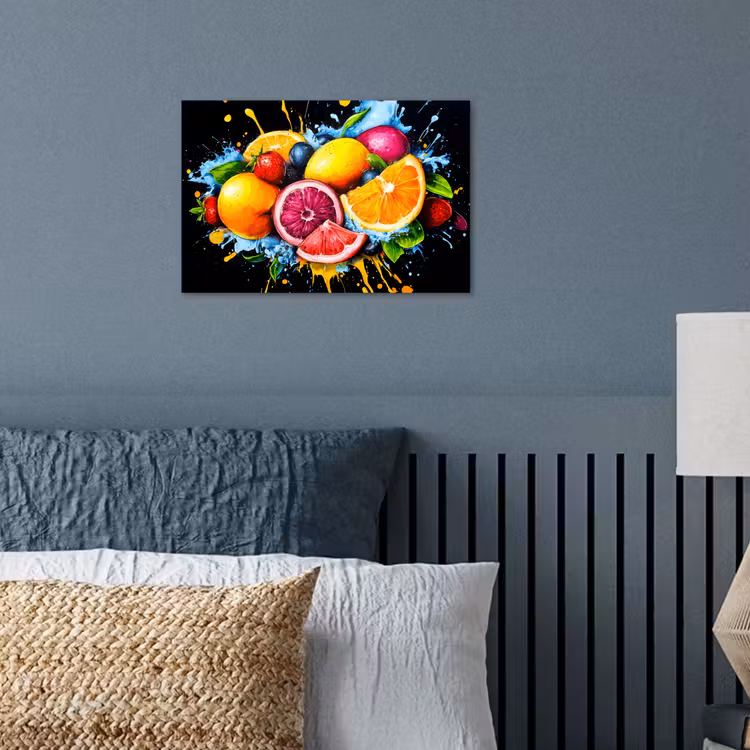 Fruit - Graffiti - Kleurrijk - Sinaasappel - Aardbei - Abstract poster papier klein -sfeer2