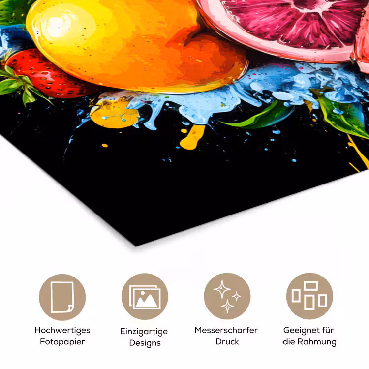 Fruit - Graffiti - Kleurrijk - Sinaasappel - Aardbei - Abstract poster papier klein -tcloseup_DE