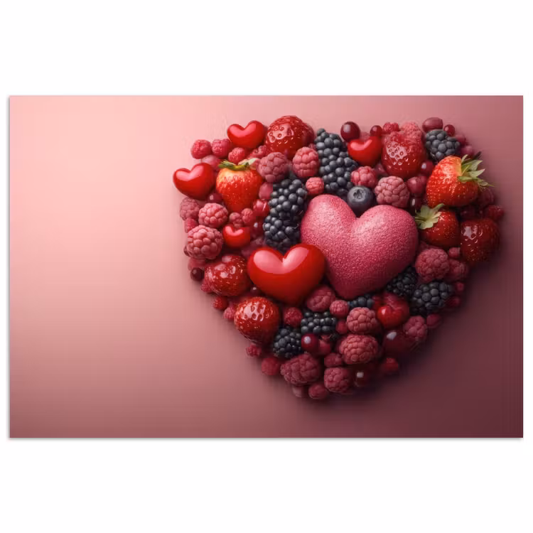 Fruit - Hartjes - Aardbeien - Frambozen - Bosbessen poster papier klein -3d