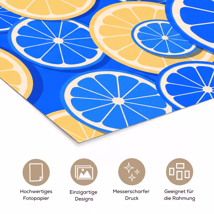 Fruit - Schijven - Patroon - Modern - Blauw - Geel poster papier klein -tcloseup_DE