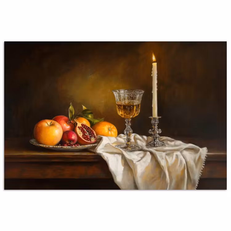 Fruit -  Stilleven - Wijn - Kaars poster papier klein -3d