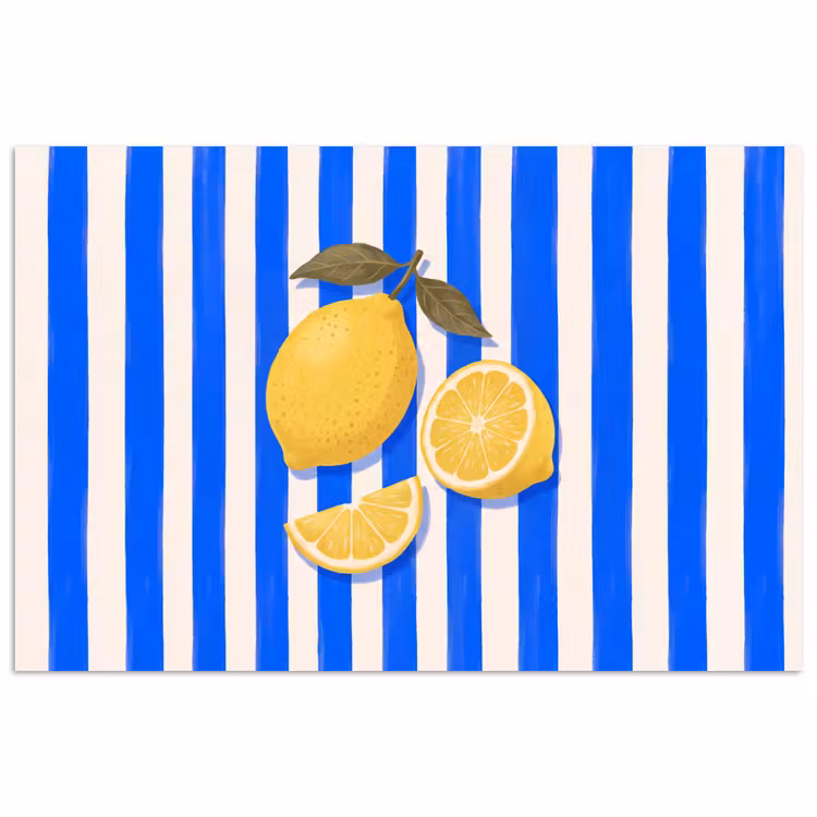 Fruit - Citroen - Zomer - Geel - Blauw poster papier klein -3d