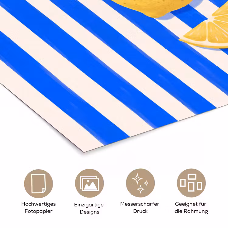 Fruit - Citroen - Zomer - Geel - Blauw poster papier klein -tcloseup_DE