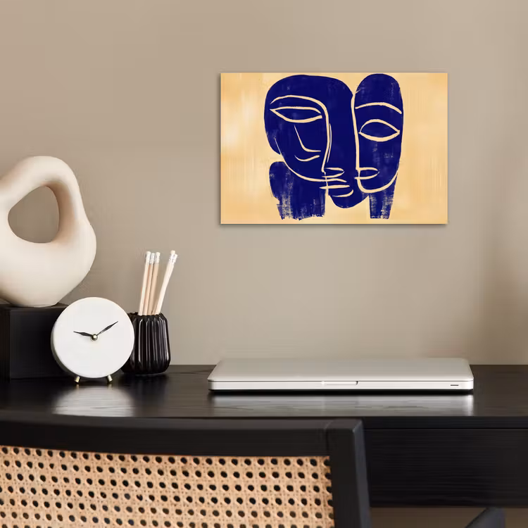 Okergeel - Blauw - Eenvoudige lijnen poster papier klein -sfeer1