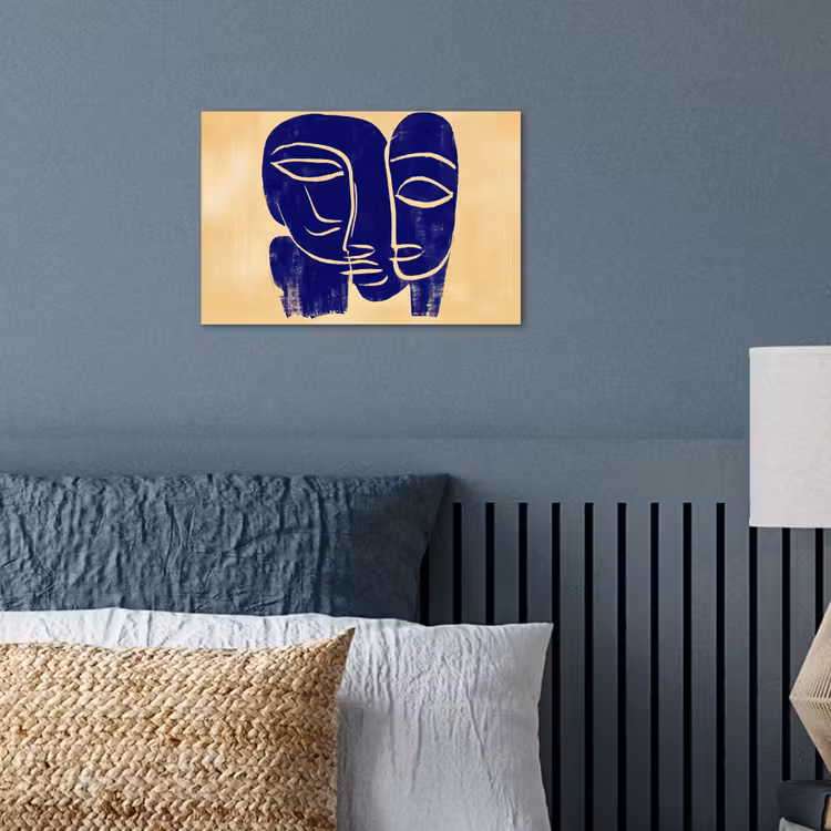 Okergeel - Blauw - Eenvoudige lijnen poster papier klein -sfeer2