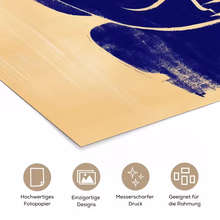 Okergeel - Blauw - Eenvoudige lijnen poster papier klein -tcloseup_DE
