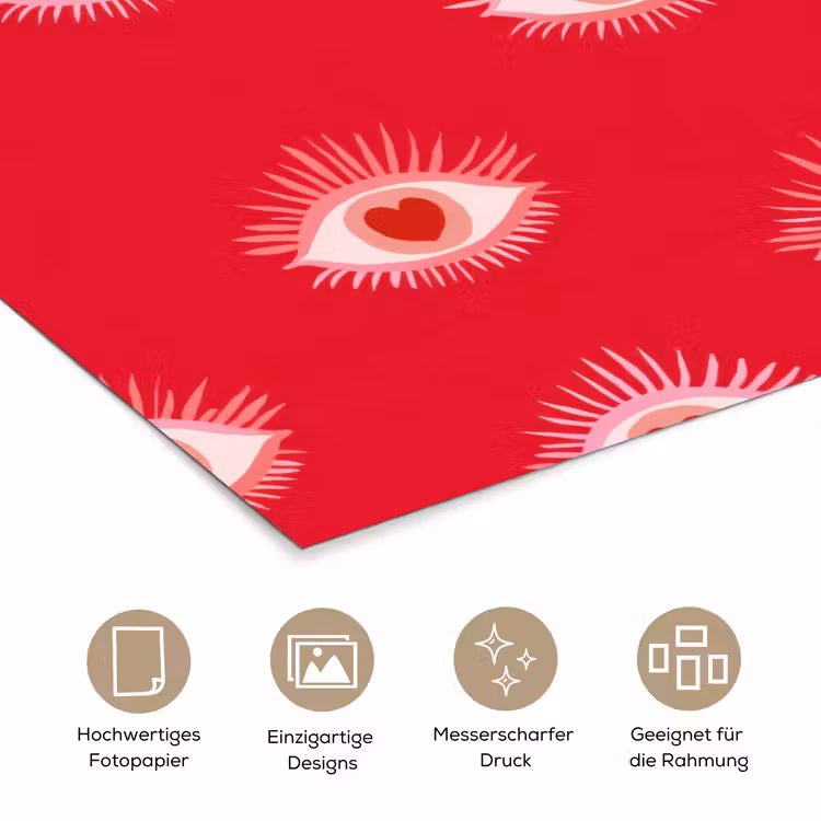 Ogen - Hart - Abstract - Rood - Roze poster papier klein 62 -tcloseup_DE