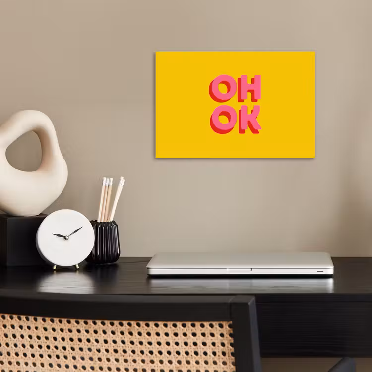 Oh ok - 3D - Geel - Roze poster papier klein -sfeer1